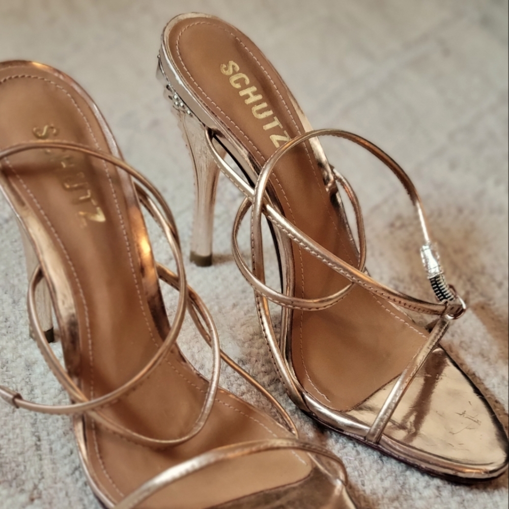 Rose Gold Strappy Geometric Heels